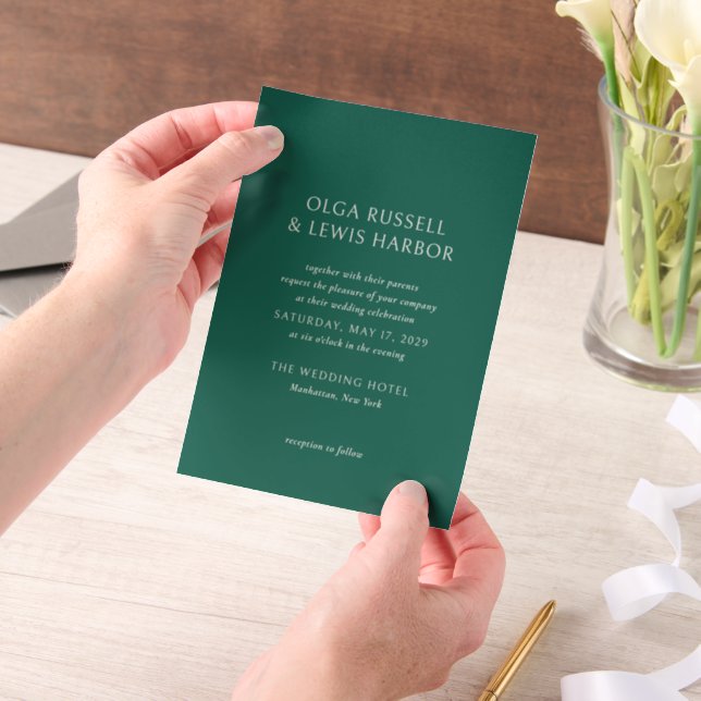Simple Emerald Green Modern Wedding Vellum Invitations (Handheld)