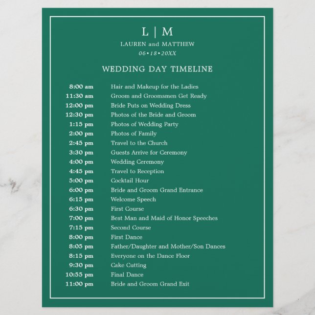 Simple Emerald Green Monogram Elegant Wedding (Front)