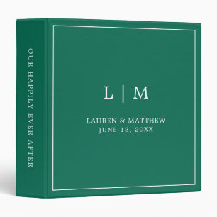 Simple Emerald Green Monogram Elegant Wedding Binder