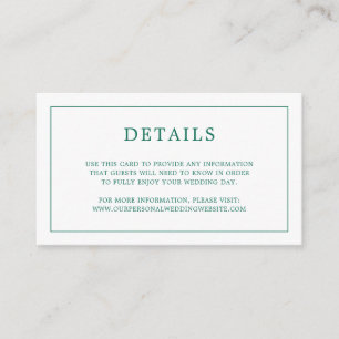 Simple Emerald Green Monogram Elegant Wedding Enclosure Card