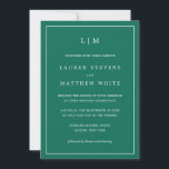 Simple Emerald Green Monogram Elegant Wedding Invitation<br><div class="desc">Simple jewel tone emerald green wedding invitation featuring a modern yet elegant design with your two letter monogram at the top and your details surrounded by a thin border. The fonts and background colours may be changed to any colours you wish by clicking the "customize" button. A chic and stylish...</div>