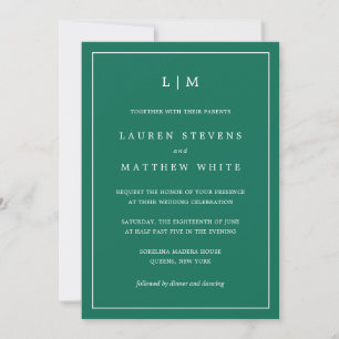 Simple Emerald Green Monogram Elegant Wedding Invitation