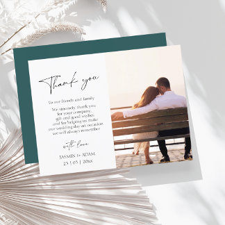 Simple Emerald Green Photo Wedding Thank You Postcard