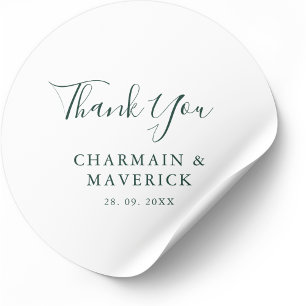 Simple Emerald Green Text Wedding Classic Round Sticker