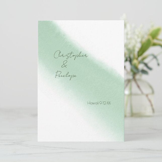 Simple Emerald Green Watercolor Save the Date Invitation (Standing Front)