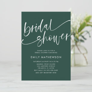 Simple Emerald Green & White Bridal Shower  Invitation