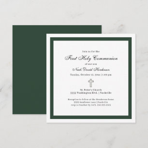Simple Emerald Green White First Holy Communion  Invitation