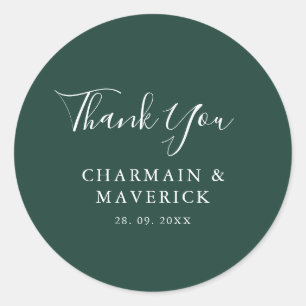 Simple Emerald White Text Wedding Classic Round Sticker