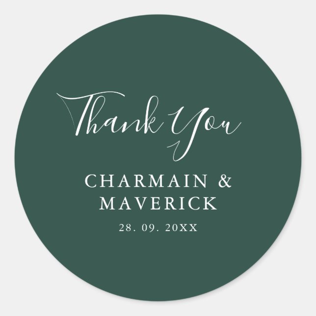 Simple Emerald White Text Wedding Classic Round Sticker (Front)