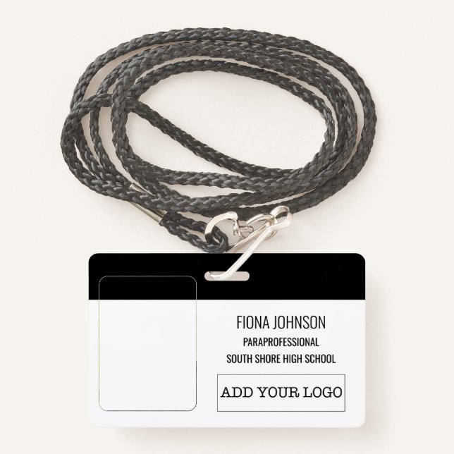 Simple Employee Logo Photo Barcode ID Badge (Front with Lanyard)