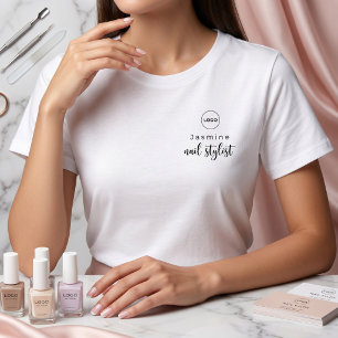 Simple Employee Name Logo Nail Stylist White T-Shirt