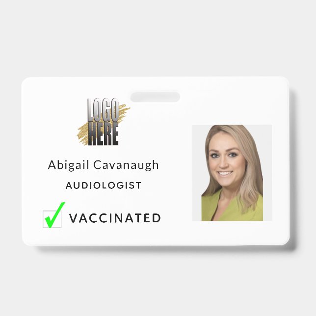 Simple Employee Photo Business Logo Vaccinated  Badge (Front)
