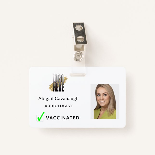 Simple Employee Photo Business Logo Vaccinated  Badge (Front with Clip)