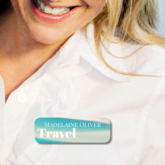  Simple Employee White Blue Travel Name Tag (Creator Uploaded)