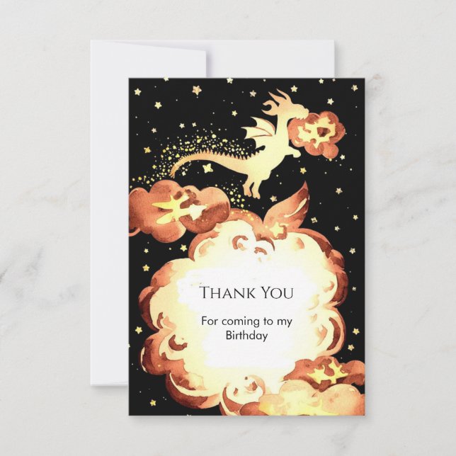 Simple Enchanted Dragon Birthday Thank You Card (Front)