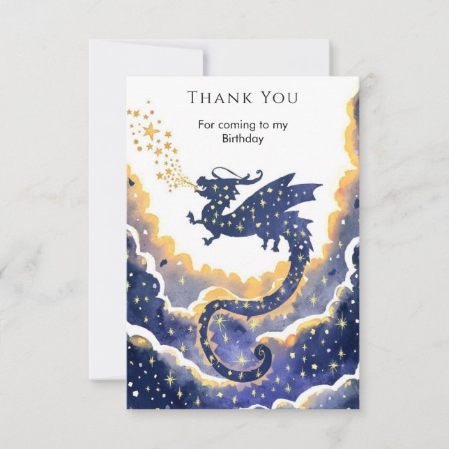 Simple Enchanted Dragon Birthday Thank You Card (Front)