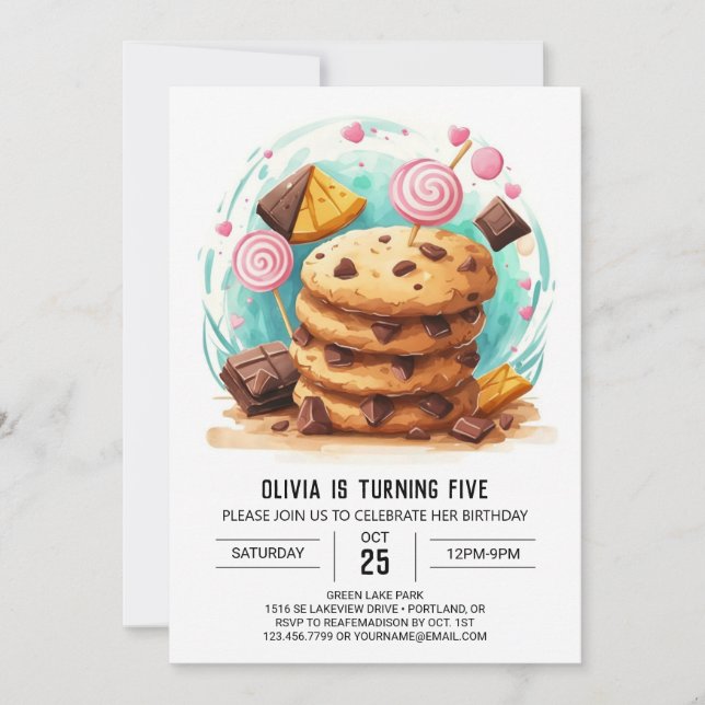 Simple Enchanted Girly Cookies Birthday Invitation (Front)