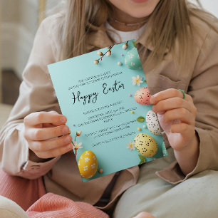  Simple end Elegant floral and eggs Happy Easter Invitation