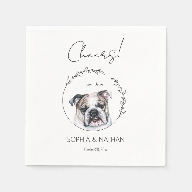 Simple English Bulldog Dog Wedding Cocktail  Napkin (Front)