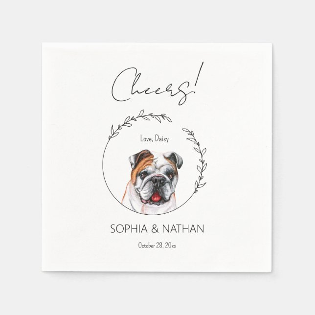 Simple English Bulldog Dog Wedding Cocktail  Napkin (Front)