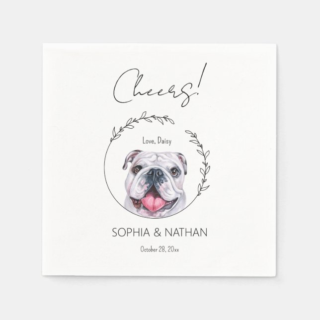 Simple English Bulldog Dog Wedding Cocktail  Napkin (Front)