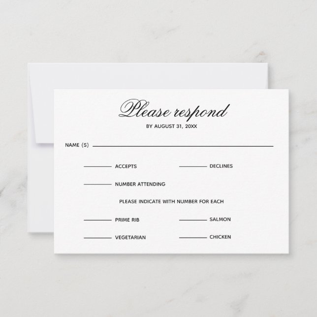 Simple Entree Four Choice - RSVP card (Front)
