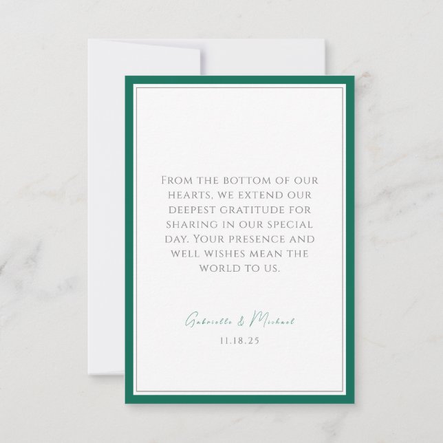 Simple et élégant Carte de remerciements vert émer (Dos)