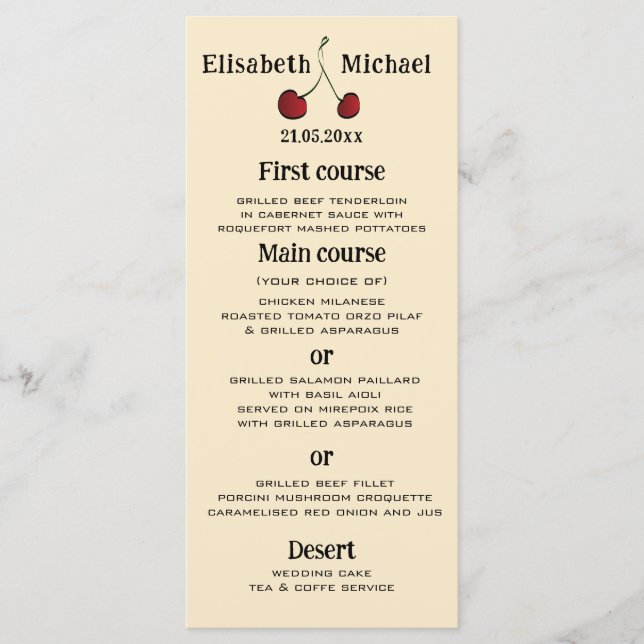 Simple et élégant menu de cerise rouge blanc dessi (Devant)