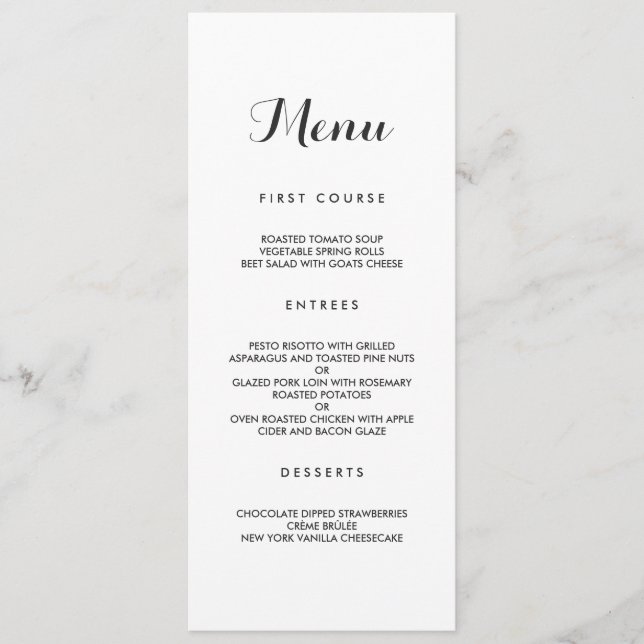 Simple et élégant | Menu Mariage moderne (Devant)