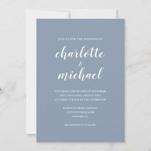 Simple et moderne Faire-part de mariage bleu outre (Devant)