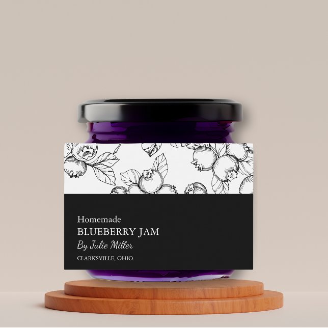 Simple Étiquette de confiture de bleuet noir et bl (Créateur téléchargé)