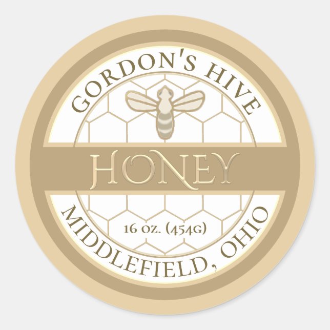 Simple Étiquette de miel et d'abeille d'or (Devant)