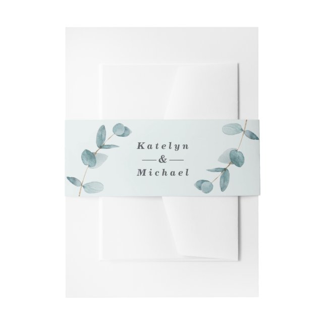 Simple Eucalyptus Branches Rustic Personalized Invitation Belly Band (Front Example)