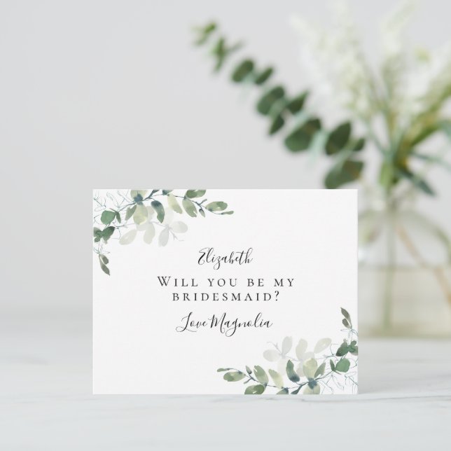 Simple Eucalyptus Bridesmaid Proposal Card (Standing Front)