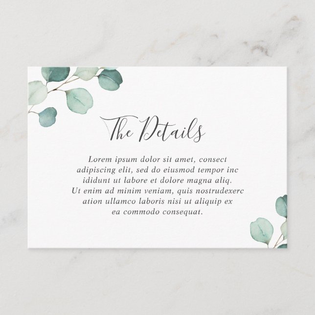 Simple Eucalyptus Greenery Elegant Wedding Enclosure Card (Front)