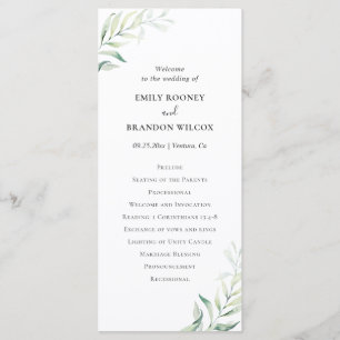 Simple Eucalyptus Greenery Elegant Wedding Program