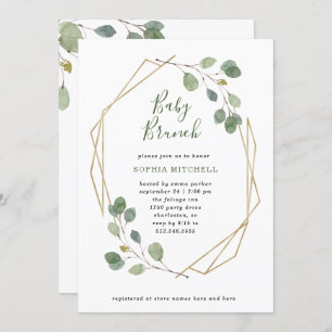 Simple Eucalyptus Greenery Geometric Baby Brunch Invitation