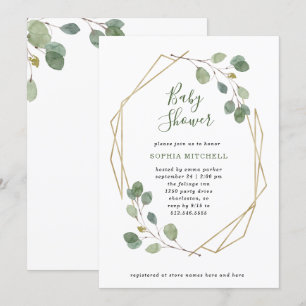 Simple Eucalyptus Greenery Geometric Baby Shower Invitation