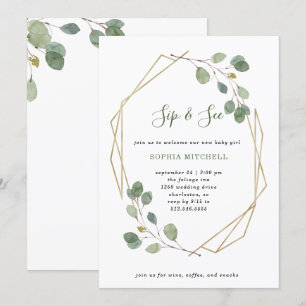 Simple Eucalyptus Greenery   Geometric Sip and See Invitation