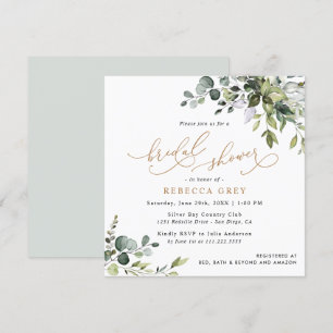 Simple Eucalyptus Greenery Gold Bridal Shower Invitation
