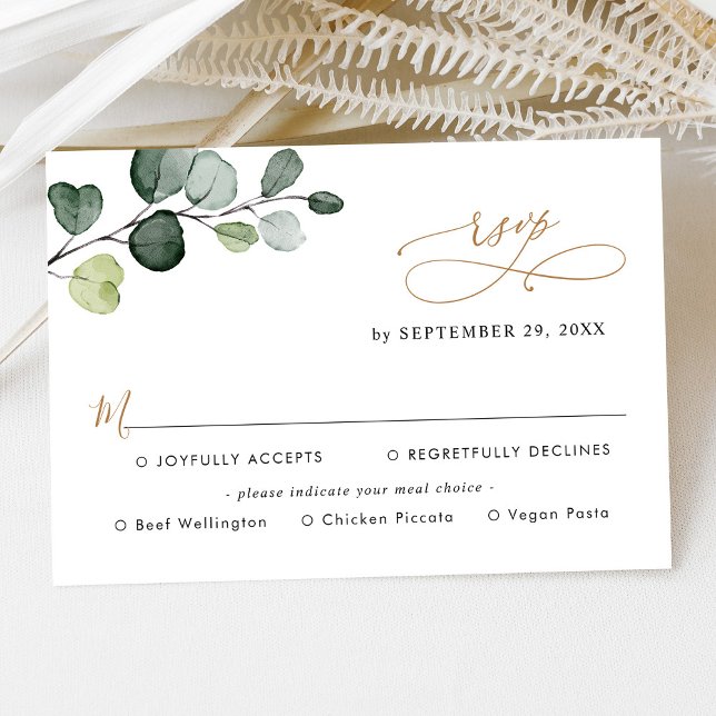 Simple Eucalyptus Greenery Gold Meal Options RSVP Card (Creator Uploaded)