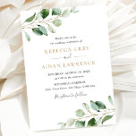 Simple Eucalyptus Greenery Gold Two-in-One Wedding Invitation<br><div class="desc">This simple and elegant Wedding Invitation features beautiful moody watercolor eucalyptus leaf branches & has been paired with a whimsical calligraphy and a classy serif font in gold and grey. To make advanced changes,  please go select "Click to customize further" option under Personalize this template.</div>