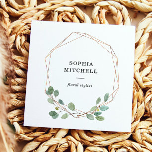 Simple Eucalyptus Greenery   Rose Gold Geometric Square Business Card
