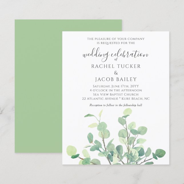 Simple Eucalyptus Greenery Wedding Invitation (Front/Back)