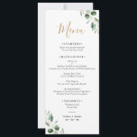 Simple Eucalyptus Greenery Wedding Long Menu Card<br><div class="desc">Designed to coordinate with our Moody Greenery wedding collection,  this customizable Menu Template features a gold geometric frame accented with watercolor eucalyptus greenery branches,  with gold and grey text. To make advanced changes,  please select "Click to customize further" option under Personalize this template.</div>