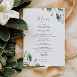 Simple Eucalyptus Greenery Wedding Menu Card<br><div class="desc">Designed to coordinate with our Moody Greenery wedding collection,  this customizable Menu Template features a gold geometric frame accented with watercolor eucalyptus greenery branches,  with gold and grey text. To make advanced changes,  please select "Click to customize further" option under Personalize this template.</div>