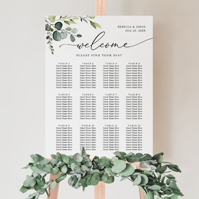 Simple Eucalyptus Greenery Wedding Seating Chart (Creator Uploaded)