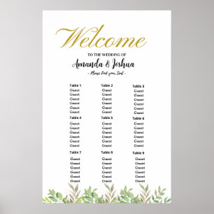 Simple Eucalyptus greenery wedding seating chart