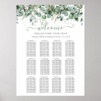 Simple Eucalyptus Greenery Wedding Seating Chart