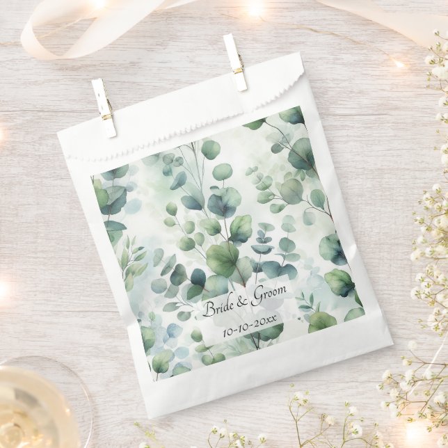 Simple Eucalyptus Lace Wedding Favour Bag (Clipped)
